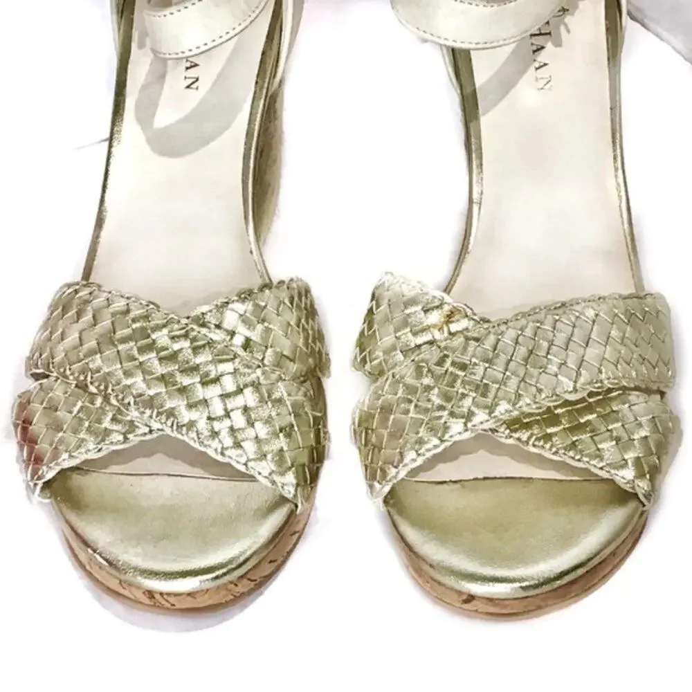 Cole Haan Wedge Sandals Nike Air Platform Silver Cream White Strappy Size 9.5